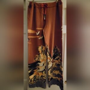 Soft Surroundings Rare Asian Cranes Graphic Cotton Sweatpant Medium NWOT